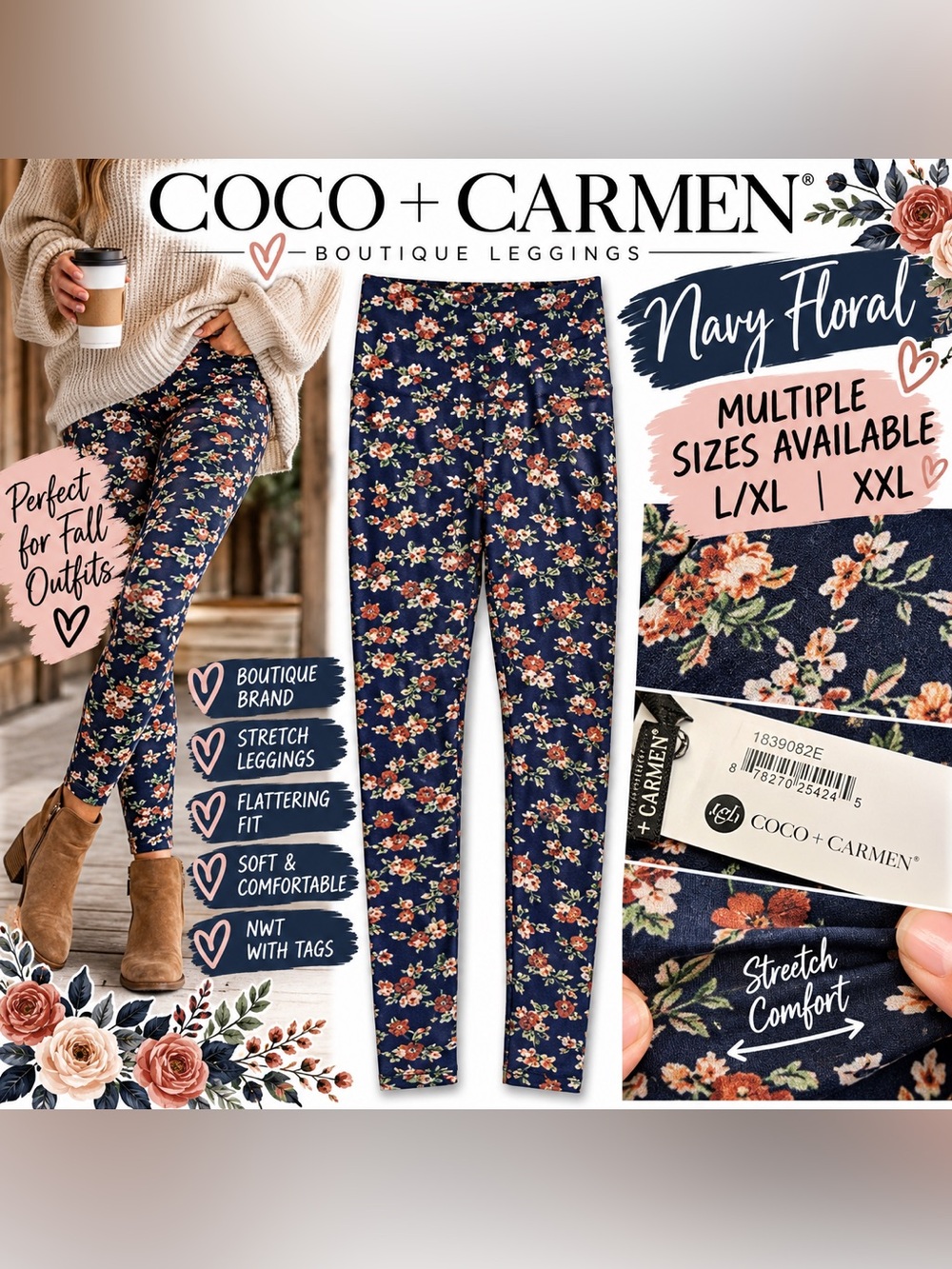 Coco + Carmen Navy Floral Stretch Leggings